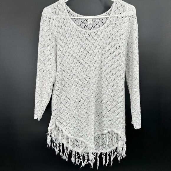 VTG A Knitch Above Gray Sweater Diamond Pattern Fringe Hem Plus Sz 2X - Picture 1 of 8